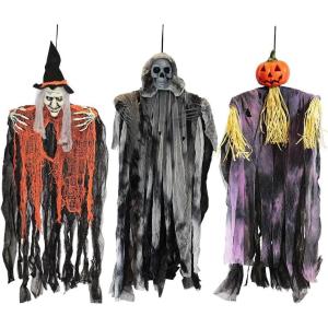 imageJOYIN 3 Pack 35 Hanging Ghosts Witch Pumpkin Decor Hanging Halloween Decorations Outdoor Halloween Decor Scary Flying Witch Grim Reapers Haunted House Front Porch Decor Yard Garden Lawn Party