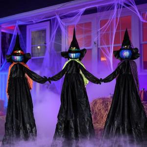 imageJOYIN 3 Pack 48quot Halloween Witch Decorations Outdoor Halloween 3 Witches Yard Stakes with Multicolored Lightup Heads for Yard Lawn Props Indoor Party Decorations