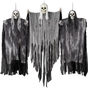 imageJOYIN 3 Pack Hanging Halloween Skeleton Ghosts Decorations Grim Reapers for Best Halloween Outdoor DecorationsScary