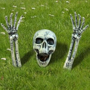 imageJOYIN 3 Pcs Halloween Skeleton Decorations Outdoor LED Realistic Skeleton Yard Stakes Light Up Skull and Arms Decor for Graveyard Yard Lawn Garden Party SuppliesRealistic Skeleton