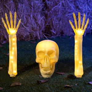 imageJOYIN 3 Pcs Halloween Skeleton Decorations Outdoor LED Realistic Skeleton Yard Stakes Light Up Skull and Arms Decor for Graveyard Yard Lawn Garden Party SuppliesLED Realistic Skeleton