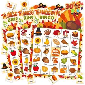 imageJOYIN 30 PCS Thanksgiving Bingo Game Cards for Kids Family Activities Party Card Games School Classroom Games Turkey Party Favors Supplies Crafts Stickers ampamp Fall Crafts