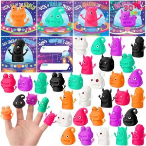 imageJOYIN 30 Packs Valentines Day Finger Puppets with Cards Classroom Exchange Gift for Kids Valentines Party Favors Holiday Reward Prizes