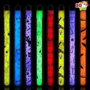 imageJOYIN 30 Pcs Halloween Glow Sticks Bulk Party Pack Hanging Wands in 8 Design 6 Color Light Up Stick for Kid Glow in The Dark Halloween Party Favor Supplies Goodie Bag Filler Trick or Treating Gift