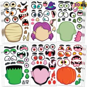 imageJOYIN 30 Pcs Halloween Make a Face Stickers for Kids Halloween Party Favor Party Craft Supplies Fall Sticker Sheets with 6 Different Facial Expression Classroom Art Activities Treat Games Goodies