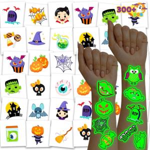 imageJOYIN 306 Pcs Halloween Tattoos for Kids Glowing Temporary Tattoos in Assorted Designs Bulk for Child Trick or Treat Gifts Halloween Party Favor Decorations Goodie Bags Supplies Class Game PrizesColorful tattoos