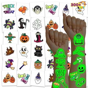 imageJOYIN 306 Pcs Halloween Tattoos for Kids Glowing Temporary Tattoos in Assorted Designs Bulk for Child Trick or Treat Gifts Halloween Party Favor Decorations Goodie Bags Supplies Class Game PrizesFunny tattoos