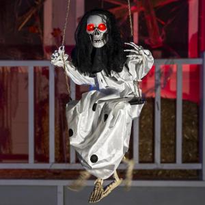 imageJOYIN 31quot Halloween Animatronics Decorations Scary Swinging Clown Outdoor Hanging Skeleton with Lightup Eyes and Kicking Legs Sound Activated Ghost Decor for Haunted House Lawn Yard Patio