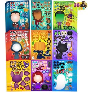 imageJOYIN 36 PCS Halloween Craft Stickers for Kids Party Favor Make a Face Stickers with Designs Witch Vampire DIY Craft Supplies for Halloween Party Game Classroom Activities Gift GoodiesFunny Stickers