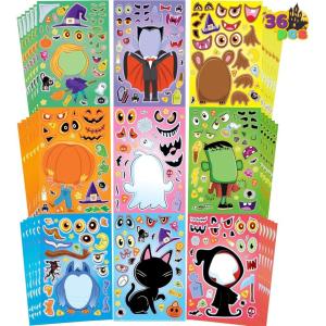 imageJOYIN 36 PCS Halloween Craft Stickers for Kids Party Favor Make a Face Stickers with Designs Witch Vampire DIY Craft Supplies for Halloween Party Game Classroom Activities Gift GoodiesCute Stickers