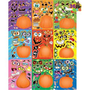 imageJOYIN 36 PCS Halloween Craft Stickers for Kids Party Favor Make a Face Stickers with Designs Witch Vampire DIY Craft Supplies for Halloween Party Game Classroom Activities Gift GoodiesPumpkin Stickers