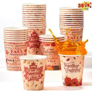 imageJOYIN 36 PCS Thanksgiving Disposable Cups9 oz Pumpkin Maple Leaves Paper Cups for Juice Coffee and HotCold Drinks 4 Charming Designs for Thanksgiving Party Fall Leaves Harvest Decoration