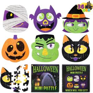 imageJOYIN 36 Pcs Halloween Jigsaw Puzzle Set for Kids Party Favors 6 Characters Paper Board Mini Puzzles in Blind Boxes Halloween Mystery Toy Surprise Box for School Activities Gifts Party Games