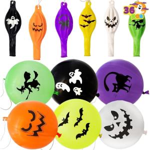 imageJOYIN 36 Pieces Halloween Punch Balloons for Kids Game Birthday Party Favor Supplies Decorations Trick or Treat Toys School Classroom Game Goodie Bags Stuffers