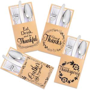 imageJOYIN 36PCS Thanksgiving Turkey Cutlery Holders Gold Foil Utensil Holders for Autumn Fall Party Dinner Table DecorThanksful Cutlery Holder