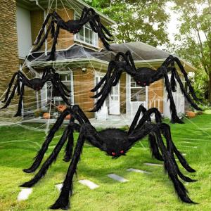 imageJOYIN 4 Packs Halloween Outdoor Decorations Spider Set Scary Large Spiders for Halloween Decor Outside Indoor Party Decor Haunted House Prop Yard Lawn Garden Decoration Black 60quot 36quot 24quot 24quot