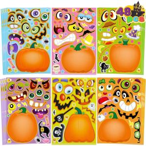 imageJOYIN 48 Pcs Halloween Pumpkin Stickers for Kids Halloween Party Favor Craft Party Supplies Funny Sticker with Different Pumpkin Design Classroom Activities Games Goodies Treat GiftsAge 3Pumpkin Stickers