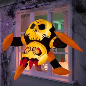 imageJOYIN 4ft Halloween Inflatable Spider Window Decoration Stuck Blow Up Spider Window Breaker with LED Light Scary Halloween Decoration for Outside Yard Garden Lawn House Decor