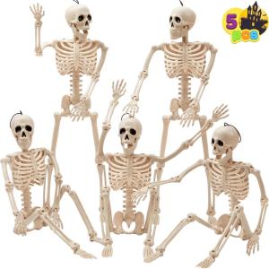 imageJOYIN 5 PCS Posable Halloween Skeleton Decor 16 Inches Full Body Posable Joints Hanging Skeletons for Halloween Decorations Graveyard Props Haunted House Accessories Spooky Scene Party FavorsOriginal