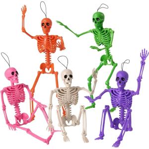 imageJOYIN 5 PCS Posable Halloween Skeleton Decor 16 Inches Full Body Posable Joints Hanging Skeletons for Halloween Decorations Graveyard Props Haunted House Accessories Spooky Scene Party FavorsWhite  Pink  Orange  Green  Purple