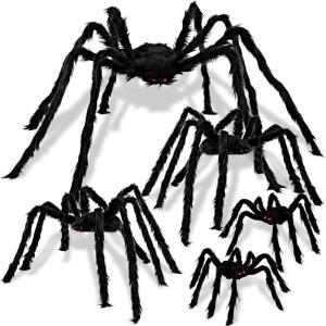imageJOYIN 5 Packs Halloween Decorations Outdoor Giant Spiders Large Black Hairy Spider Set with Different Size for Halloween Outside Decor Lawn Yard Indoor Decor35quot 30quot 24quot 20quot 12quot