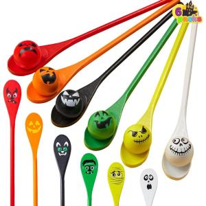 imageJOYIN 6 Pcs Halloween Egg and Spoon Race Game Set Eyeballs and Spoons with Assorted Colors for Kids Adults Halloween Outdoor Fun Games Party Favor Supplies Classroom Activities