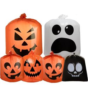 imageJOYIN 6 Pcs Halloween Leaf Bags Pumpkin Leaf Lawn Bags for Yard Fall Leaf Outdoor Decorations Plastic Resuable Jack o Lantern Trash Bag for Halloween Decor Party Favors Party Supplies