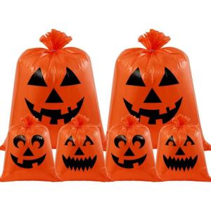 imageJOYIN 6 Pcs Halloween Pumpkin Leaf Bags Plastic Lawn Bags for Yard Fall Leaf Halloween Decorations Jack o Lantern Reusable Trash Bag for Decor Party Favors Party Supplies