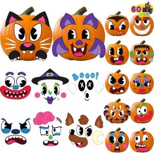 imageJOYIN 60 Pcs Halloween Pumpkin Decorating Stickers Halloween Art Craft Party Supplies Party Favor for Kid JackOLantern Face Sticker Sheets School Activities Pumpkin decor Treat Classroom Goodies
