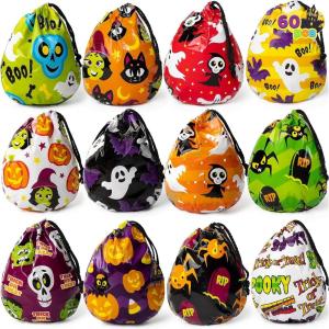 imageJOYIN 60PCS Halloween Drawstring Goody Treats Bags for Halloween Trick or Treating Plastic Candy Goodie Bags Bulk for kids Party Favor Supplies School Classroom Exchange Gifts in 12 Designs