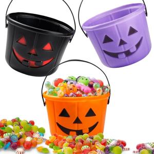 imageJOYIN 6PCS Halloween Trick or Treat Pumpkin Bucket Jack O Lantern Candy Basket and Buckets for Trick or Treating Orange Halloween Pails with Handle for Kids Party Favors Supplies PropsBlack  Purple  Orange