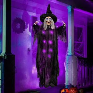 imageJOYIN 72 Halloween Decorations Indoor Hanging Talking Witch Decor Light Up Ghost with Purple Eyes Sound Activation Haunted House Party Supplies Prop