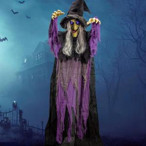 imageJOYIN 72 Halloween Hanging Witch Decorations Outdoor Flying Ghost Decor Green Face Life Size Sound Activated Light Up Eyes Party Supplies for Garden Haunted House Front Porch Door Scary ModernWicked