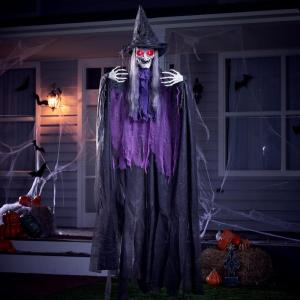 imageJOYIN 72 Hanging Witch Decor Halloween Decorations Outdoor Flying Life Sized Sound Activated Light Up Eyes Party Supplies for Garden Haunted House Front Porch Door Scary Old World
