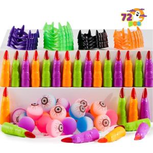 imageJOYIN 72 PCS Halloween Party Favors Game Toy GiftsScary Eyeballs Witch Fingers and Vampire Teeth Set for Kids Child Trick or Treat Party Supplies Gift Exchange Halloween Carnival Game Prizes