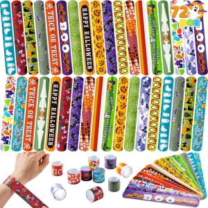 imageJOYIN 72 PCS Halloween Slap Bracelets for Kids Halloween Bracelets Bulk for Girls Boys Gifts Friendship Snap Bracelet for Halloween Party Favors Goodie Bag Fillers Classroom FavorsHalloween Party