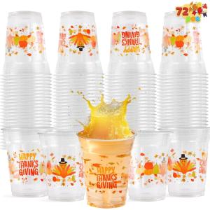 imageJOYIN 72 Pcs Thanksgiving Disposable Plastic Cups12 OZ Pumpkin Maple Leaves Cups for Juice Coffee and HotCold Drinks Thanksgiving Party Supplies Fall Party Favor Decor72