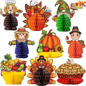 imageJOYIN 9 Pcs Thanksgiving Honeycomb Decorations Set Pumpkin ampamp Scarecrow Designs Tabletop Centerpieces Thanksgiving Supplies for Autumn Party Favors Table Classroom Decoration