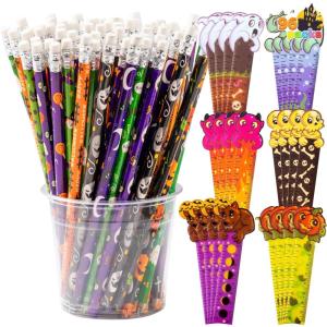imageJOYIN 96 Pcs Halloween Pencils and Rulers Stationery Set Included 48Pcs Assorted Pencils with 12 Designs 48Pcs Halloween Bookmarks Bulk with 6 Patterns for Kids Party Favors SuppliesNon Candy Treats