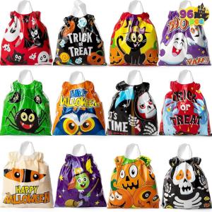imageJOYIN 96PCS Halloween Drawstring Treat Bags 6quotx6quot Halloween Goodie Candy Bags 12 Designs Goody Gift Bag Bulk for Kids Boys Girls Trick or Treating Classroom Party Favor Supplies