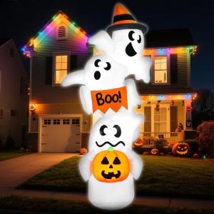 imageJOYIN 9ft Tall Halloween Inflatable Ghost Outdoor Decorations Giant Overlap Ghost Inflatable Decor with LEDs Blow Up Yard Decorations for Halloween Party Garden Lawn Yard Decor