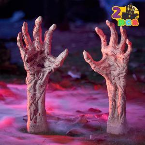 imageJOYIN Bloodstain Zombie Arm Stake Groundbreaker Halloween Outdoor Decoration Realistic Looking Fake Arm Hands Yard Stakes for Halloween Haunted House Yard Decoration