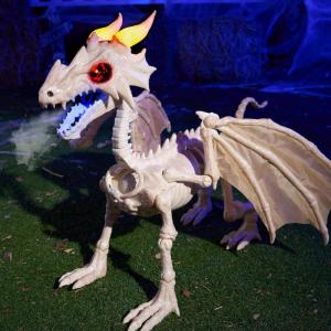 imageJOYIN Dragon Skeleton Halloween Decoration 236quot Roaring MistSpraying Dragon with Wings LED Posable Joints Sound Motion Activated Animal Skeleton Animatronic for Haunted House Battery Operated