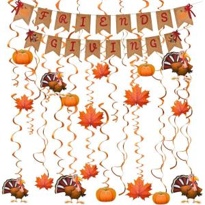imageJOYIN Friendsgiving Garland Party Decoration Set Including 2 Banner Hanging Garland 6 Foil Swirls with Decorative Hanging Cutouts for Thanksgiving Holiday Decor