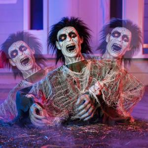 imageJOYIN Halloween Animated Zombie Groundbreaker Outdoor Decor with Light Up Eyes Creepy Animatronic Decorations with Movable Arms for Halloween Party Prop and Lawn Patio Yard Outside DecorationsScary Zombie