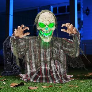 imageJOYIN Halloween Animatronics Decorations Outdoor Animated Zombie Groundbreaker Outside Decor 25 Groundbreaker Skeleton Prop with Moving Arms ampamp Green Light Lawn Yard Haunted House Graveyard Decor
