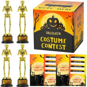 imageJOYIN Halloween Costume Contest Ballot Card Box 4 PCS Trophy Awards Best Costume Skeleton 50 PCS Voting Cards Halloween Party Favor Supplies for Trick or Treating Students Classroom Prize