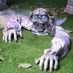 imageJOYIN Halloween Decoration Outdoor Zombie Groundbreaker Halloween Groundbreaker with LightUp Eyes and Creepy Sound Scary Zombie Prop for Graveyard Haunted House Lawn Yard Outside Decor