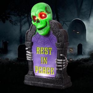 imageJOYIN Halloween Decorations Outdoor Graveyard Tombstone Glow Skeleton Gravestone 165quot 3D Plastic LED Tombstone Scary Haunted House Decor for Yard Garden Party Outside Lawn
