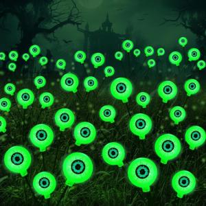 imageJOYIN Halloween Decorations Outdoor Solar Scary Eyeball Lights 2 Pcs 12 LEDs Green Pathway Yard Stakes Waterproof Firefly Lights for Halloween Graveyard Yard Garden Patio Walkway PartySpooky Green
